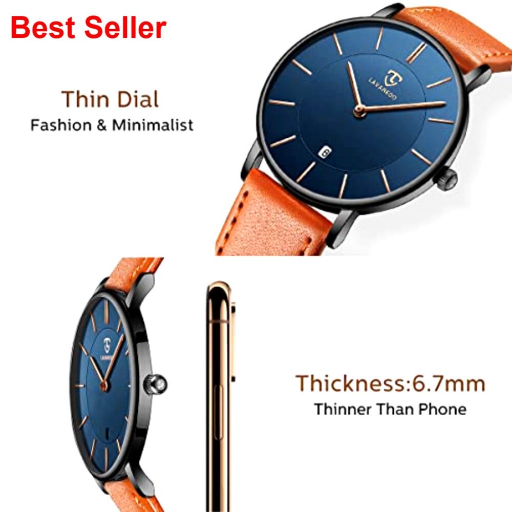 Minimalist Analog Date Watch with Leather Strap - Picture 3 of 7